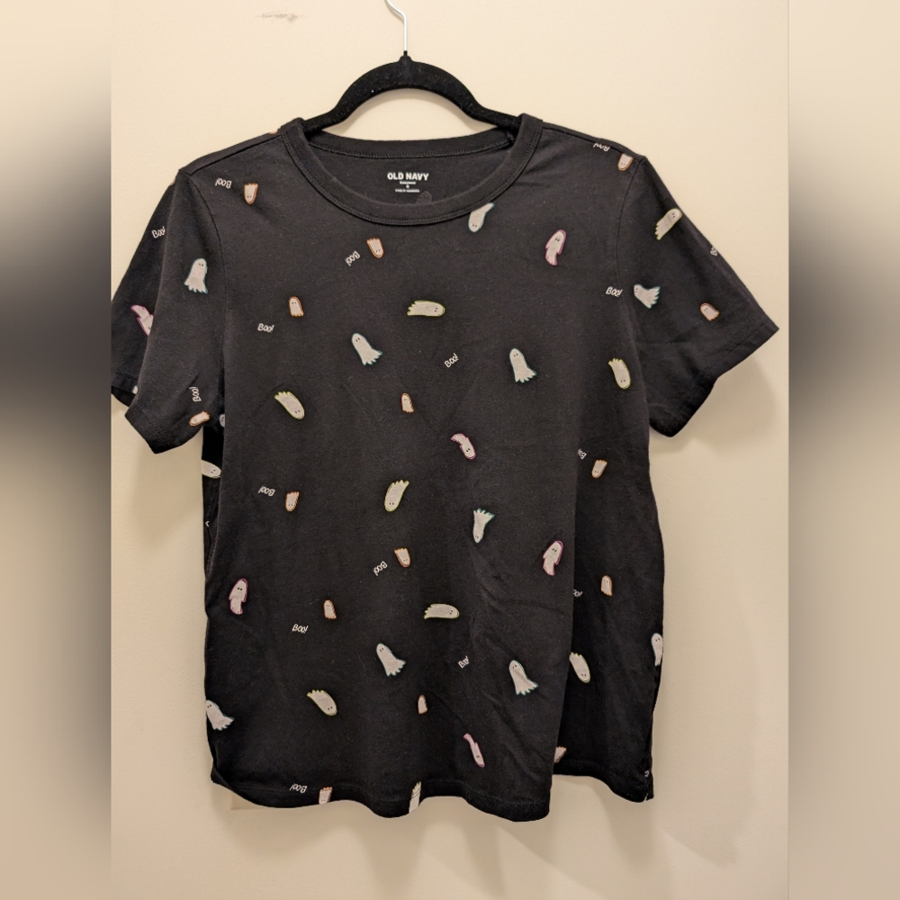 Old Navy Black Ghost Print Halloween Boo T-Shirt Tee